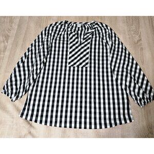 Chicos Size 3 Us Plus Size 16/18 Black & White Check Pullover Blouse Shirt